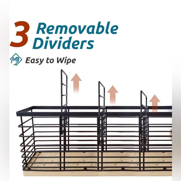 XL Kitchen Utensil Holder w/ 4 Compartments, Matte Black Metal holder w/WoodBase - Picture 4 of 4